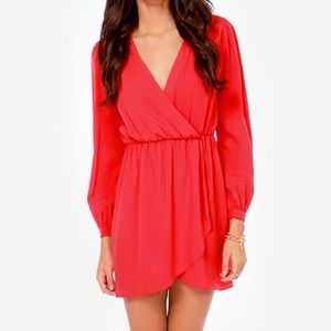 Lulu’s Red Wrap Long Sleeve Mini Dress